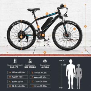 E-bike diagram showing measurements and rider heights