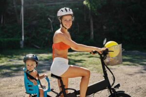 E-bike rider with child